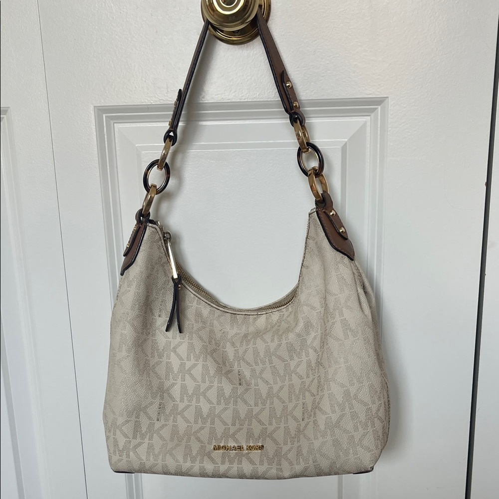 Michael Kors Cream and Brown Shoulder Bag